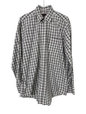 James Tattersall Men's Long Sleeve Brown& Cream Button-Down Plaid Shirt 15-15.5
